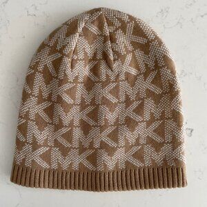 Michael Kors Signature Knit 100% Acrylic Beanie Toque Tan + White Sz OS NWOT